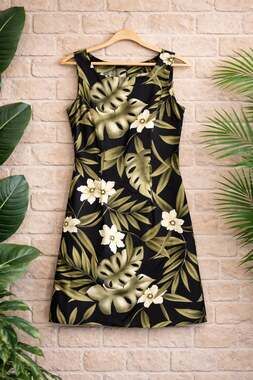 Vintage Expressions Tropical Palm Leaf Floral Print Sleeveless Sheath Dress Size